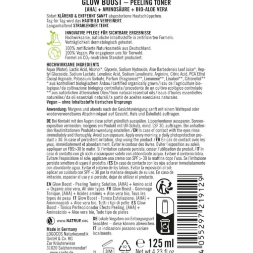 AHA, Aminosäure & Bio Aloe-Vera Glow Boost Peeling Toner von Sante Naturkosmetik