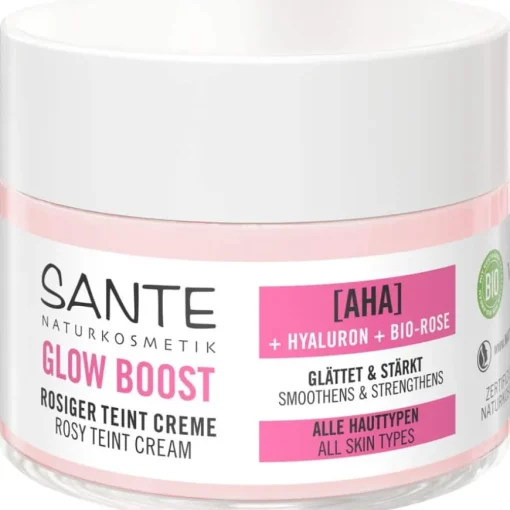 AHA, Hyaluron & Bio-Rose Glow Boost Teint Creme Feuchtigkeitspflege von Sante Naturkosmetik