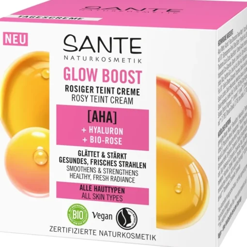 AHA, Hyaluron & Bio-Rose Glow Boost Teint Creme Feuchtigkeitspflege von Sante Naturkosmetik