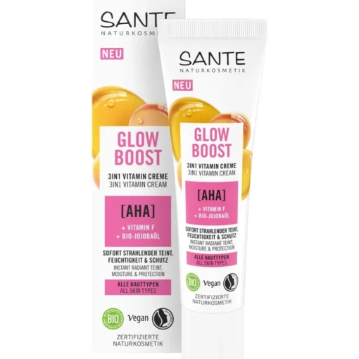 AHA, Vitamin F & Bio-Jojobaöl Glow Boost Vitamin Creme Feuchtigkeitspflege von Sante Naturkosmetik