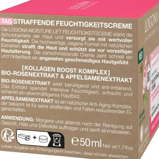 Bio-Rosenextrakt und Apfelsamenextrakt Moisture Lift Straffende Feuchtigkeitscreme von Logona