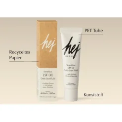 Feuchtigkeitspflege Sensitive SPF50 Daily Sun Fluid von Hej Organic
