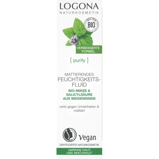 Logona Mattierendes Feuchtigkeitsfluid Bio-Minze & Salicylsäure aus Weidenrinde