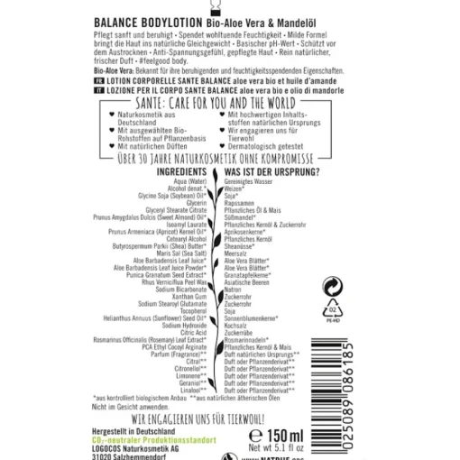 Lotionen Balance Bodylotion Bio-Aloe Vera & Mandelöl von Sante Naturkosmetik