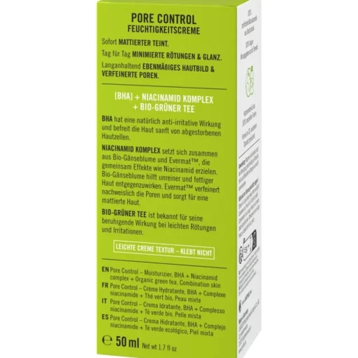 Sante Naturkosmetik Pore Control Feuchtigkeitscreme mit BHA, Niacinamid Komplex & Bio-Grüner Tee