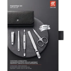 Sets 5-tlg. Maniküre/Pediküre-Etui Schwarzem Rindleder von Zwilling Beauty