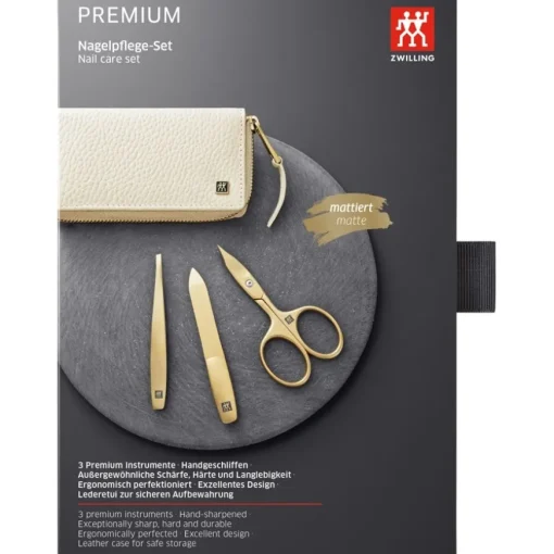 Sets 3-tlg. Maniküre/Pediküre-Etui Beigefarbenem Rindleder von Zwilling Beauty