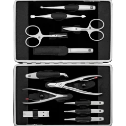 Sets 12-tlg. Maniküre/Pediküre-Etui Schwarzem Rindleder von Zwilling Beauty