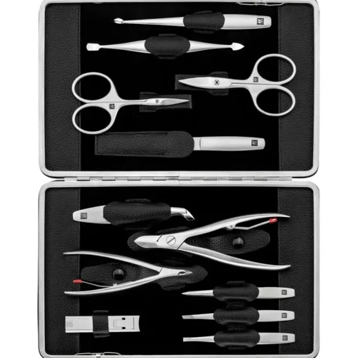 Sets 12-tlg. Maniküre/Pediküre-Etui Schwarzem Rindleder von Zwilling Beauty