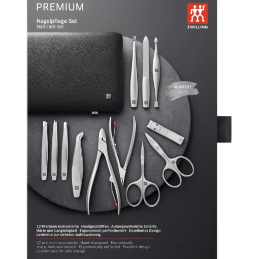 Sets 12-tlg. Maniküre/Pediküre-Etui Schwarzem Rindleder von Zwilling Beauty