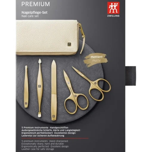Sets 5-tlg. Maniküre/Pediküre-Etui Beigefarbenem Rindleder von Zwilling Beauty
