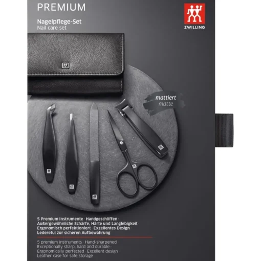Sets 5-tlg. Maniküre/Pediküre-Etui Schwarzem Rindleder von Zwilling Beauty