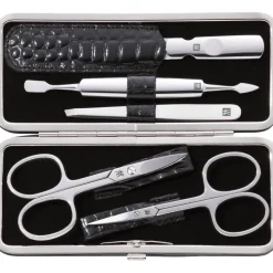 Sets 5-tlg. Maniküre/Pediküre-Etui Schwarzem Echtleder von Zwilling Beauty