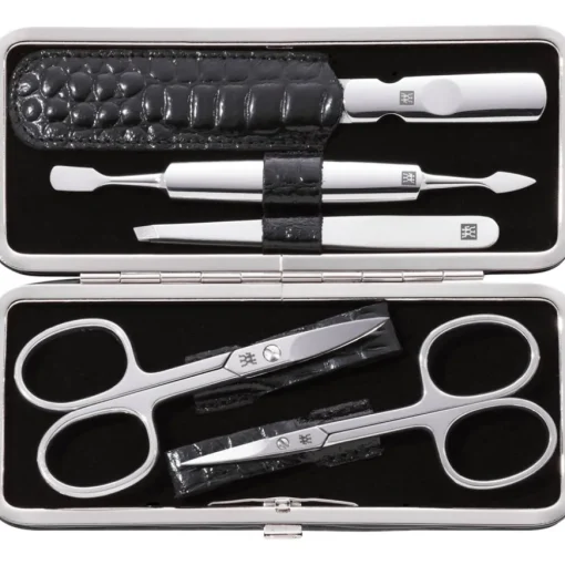 Sets 5-tlg. Maniküre/Pediküre-Etui Schwarzem Echtleder von Zwilling Beauty