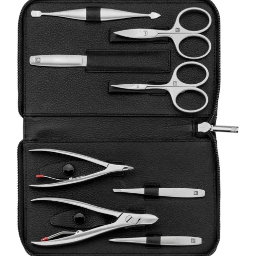 Sets 8-tlg. Maniküre/Pediküre-Etui Schwarzem Rindleder von Zwilling Beauty