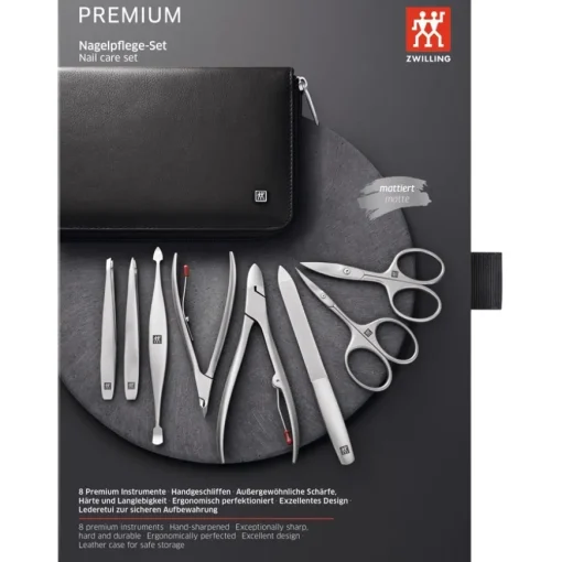 Sets 8-tlg. Maniküre/Pediküre-Etui Schwarzem Rindleder von Zwilling Beauty
