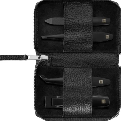 Sets 4-tlg. Maniküre/Pediküre-Etui Schwarzem Rindeder von Zwilling Beauty