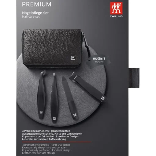Sets 4-tlg. Maniküre/Pediküre-Etui Schwarzem Rindeder von Zwilling Beauty