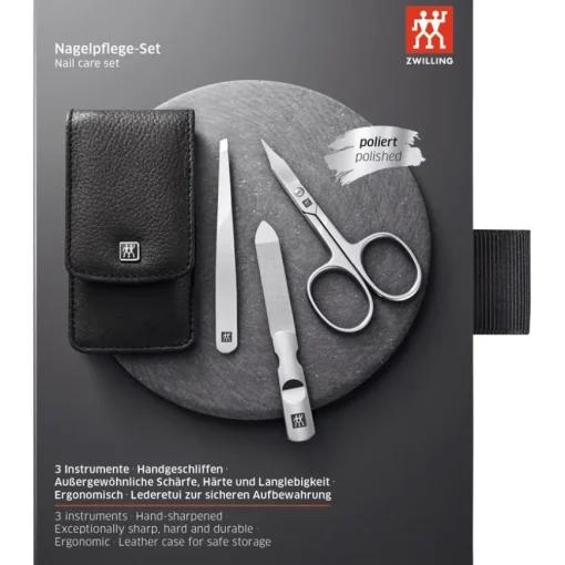 Sets 3-tlg. Maniküre/Pediküre-Etui Schwarzem Rindleder von Zwilling Beauty