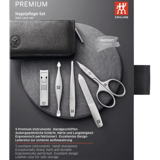 Sets 5-tlg. Maniküre/Pediküre-Etui Schwarzem Yakleder von Zwilling Beauty