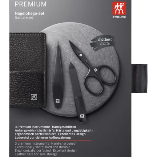 Sets 3-tlg. Maniküre/Pediküre-Etui Schwarzem Rindleder von Zwilling Beauty