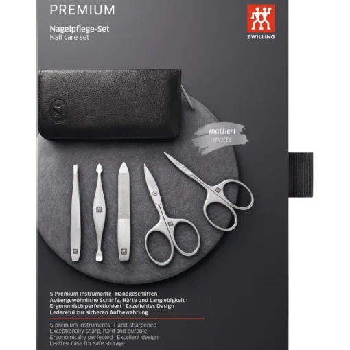 Sets 5-tlg. Maniküre/Pediküre-Etui Schwarzem Yakleder von Zwilling Beauty